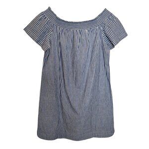 J Crew Size 10 Blue/White Striped Off Shoulder Short Sleeve Shift Shirt Dress